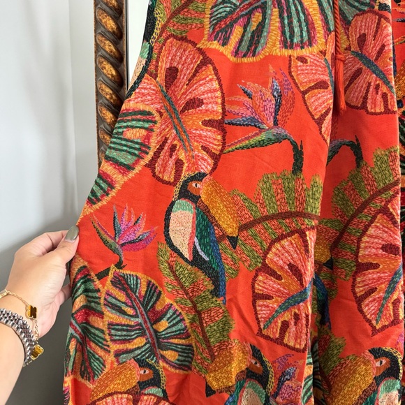 Farm Rio Birdie Wide-Leg Pants ANTHROPOLOGIE Banana Moon M Botanicals Birds NWT - Picture 6 of 7